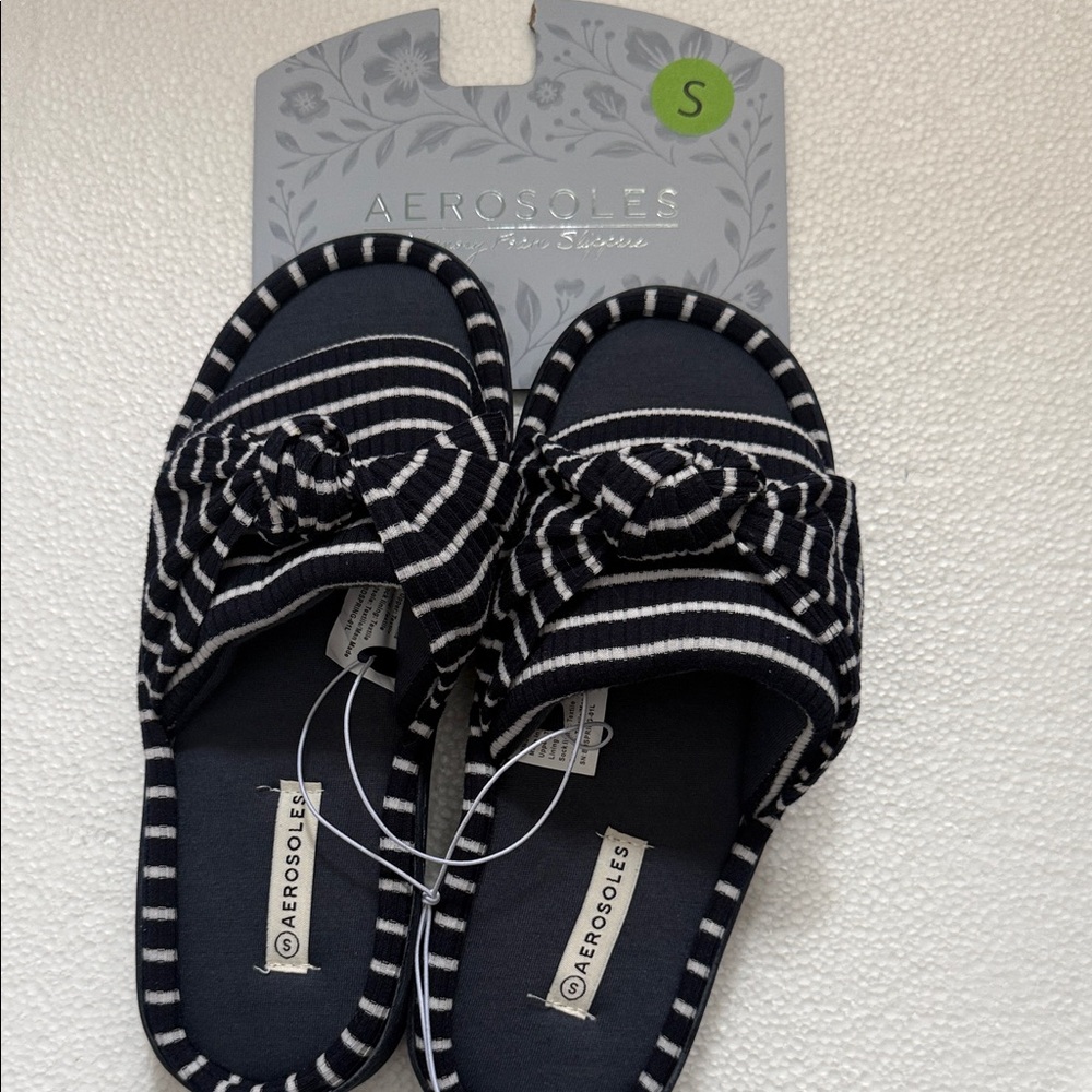 AEROSOLES Navy and White Striped Slides